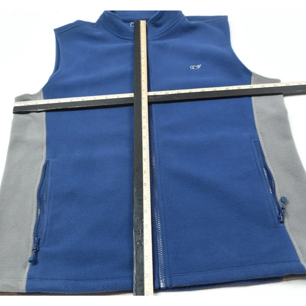 Vineyard Vines Fleece Sweater Vest Mens Medium Blue Gray Full-Zip Sleeveless